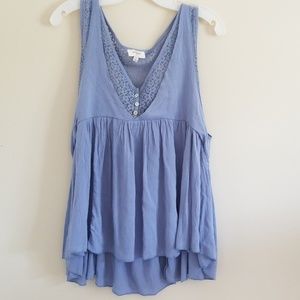 Umgee blue lace razorback tank top.